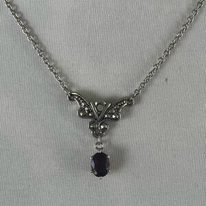 Vintage Avon Genuine Garnet and Marcasite Pendant Necklace